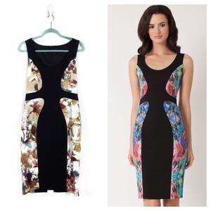 Black Halo Annabelle Sheath Midi Dress 6 Colorblock Abstract Panel Sleeveless